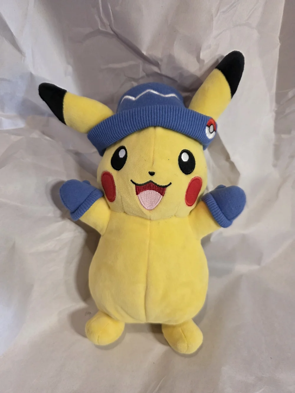 Pokemon Yellow Pikachu Plush with Blue Hat and Blue Mittens